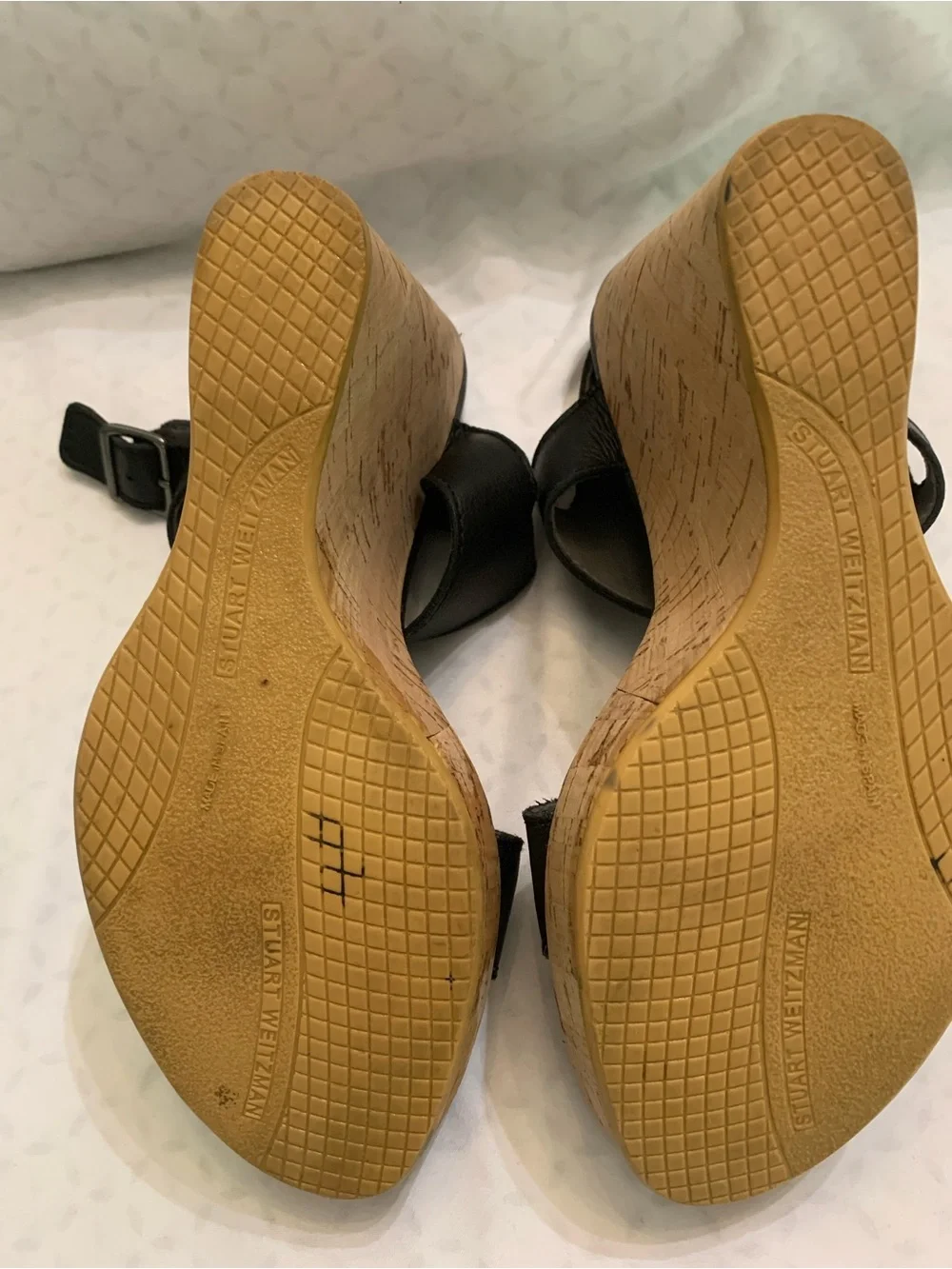 Stuart Weitzman Black Leather Cutout Wedge Sandals - Picture 4 of 4